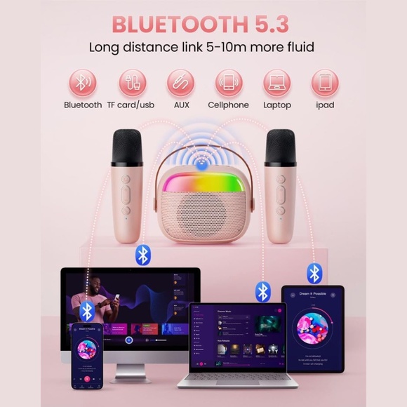 ✨ Aadmd Mini Karaoke Machine with 2 Wireless Microphones - RGB Lighting ✨ - Picture 2 of 7